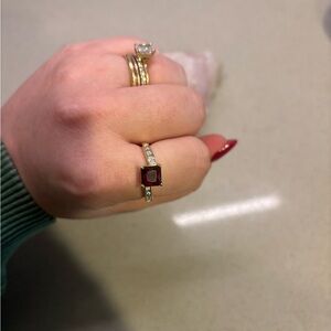 Vintage New/Old Stock Gold Tone Garnet CZ Ring